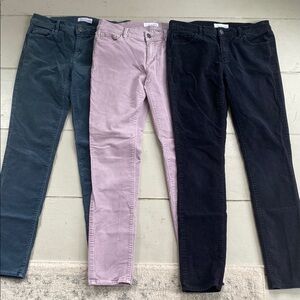 Loft Modern Skinny Corduroy Pants Set of Three Lavender, Blue, and Black size 27